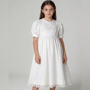 Hollydays Easter Vintage 90s White Formal Dress Battenberg Lace Bib/Trim | Sz 8